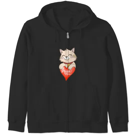 Discover Valentine Cat Love Heart Meow Meme Valentine Lover couple Zip Hoodies