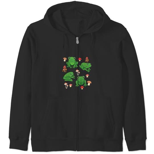 Cottagecore Frog Aesthetic Cute Frog With Mushroom Mycology Zip Hoodies