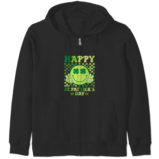 Discover Happy St Patricks Day Hippie Smile Face Lucky Shamrock  Gifts Zip Hoodies