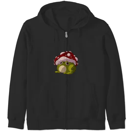 Cottagecore Frog Aesthetic Cute Frog With Mushroom Mycology 6 Zip Hoodies