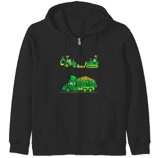 Discover Funny Clover Boys St Patricks Day Cute Bulldozer And Loader Gifts Trend Zip Hoodies