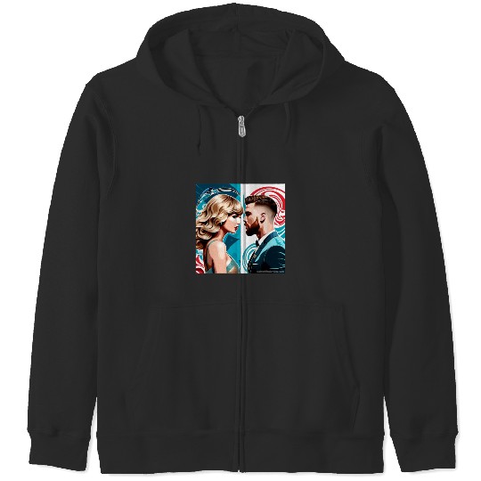 taylorr Swift and Travis Kelce art Zip Hoodies