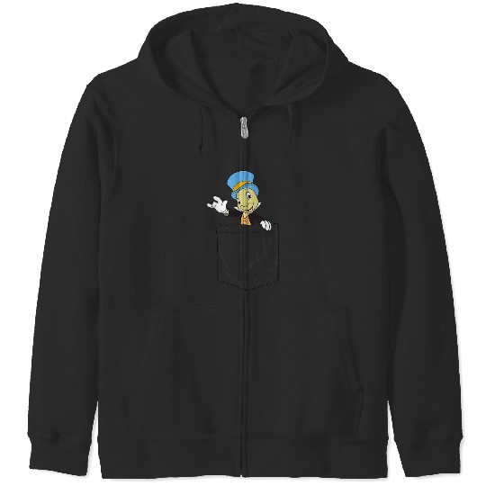 disneys Pinocchio Jiminy Cricket Faux Pocket Zip Hoodies