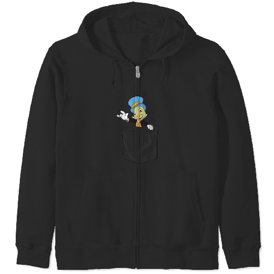 disneys Pinocchio Jiminy Cricket Faux Pocket Zip Hoodies
