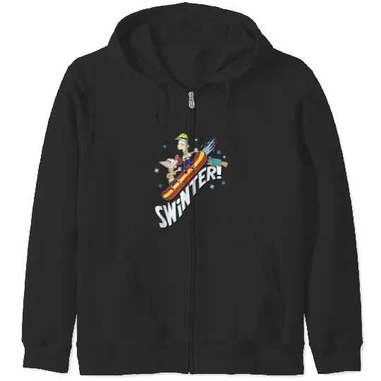 disneys Phineas And Ferb Swinter Snowboarding Shot Zip Hoodies