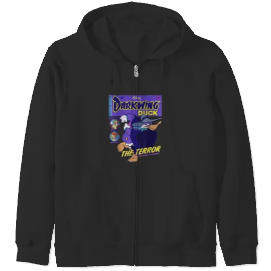 disneys Darkwing Duck Black Classic Fit Crew Neck Adult Short Sleeve Zip Hoodies