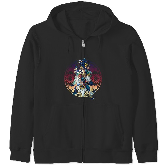 Disney Kingdom Hearts Group Shot Color Gradient Circle Heart Zip Hoodies