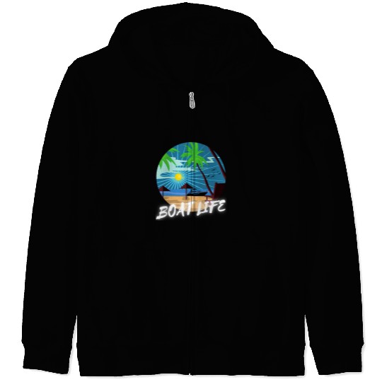 Boat Life Palm Tree Retro Beach Sunset Family Vacation Gift 1 Zip Hoodies