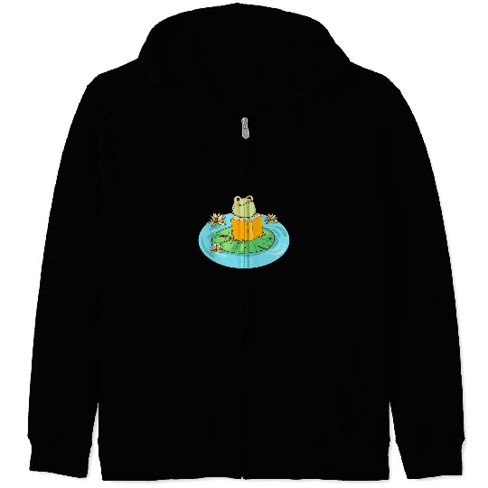 Frog Reading Book Toad Reader Bookworm Kawaii Zip Hoodies