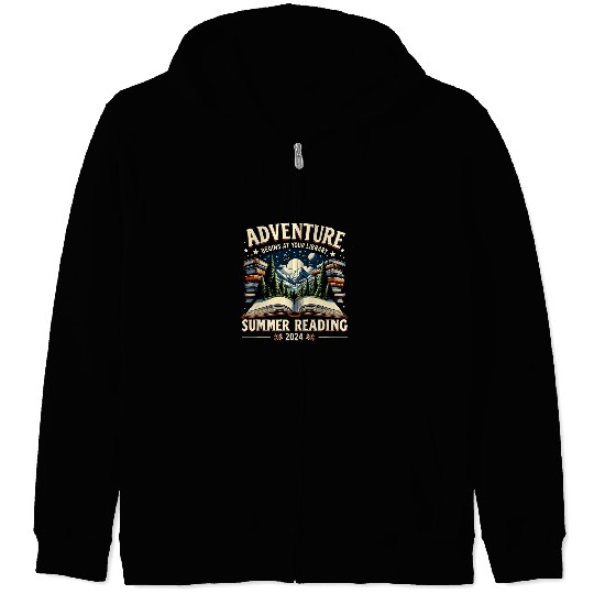 Adventure Begins At Your Library Reading Outdoor Summer 2024 Zip Hoodies