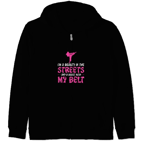 Womens Martial Arts Taekwondo A Beast With My Belt Karate Zip Hoodies