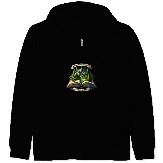 Adventure Begins At Your Library Book Lover vintages Camping Zip Hoodies