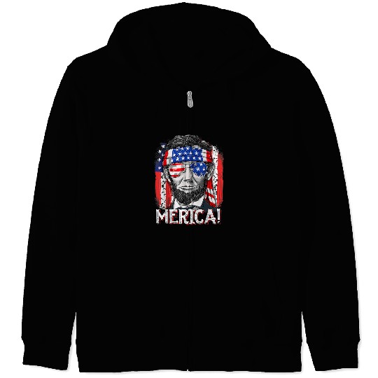 Abraham Lincoln 4th Of July Merica Men Women American Flag Zip Hoodies