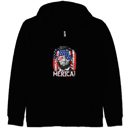 Abraham Lincoln 4th of July Merica Men Women American Flag 1 Zip Hoodies