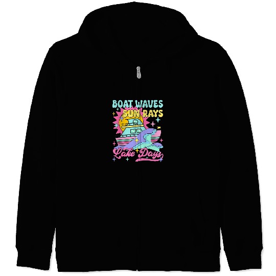 Boat Waves Sun Rays Lake Days Summer Funny Boating Lake Life Zip Hoodies