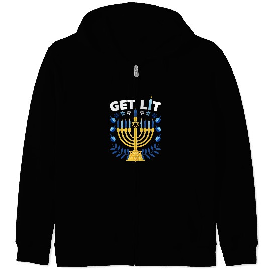 Funny Ugly Hanukkah Sweater Lets Get Lit Menorah 298 Zip Hoodies