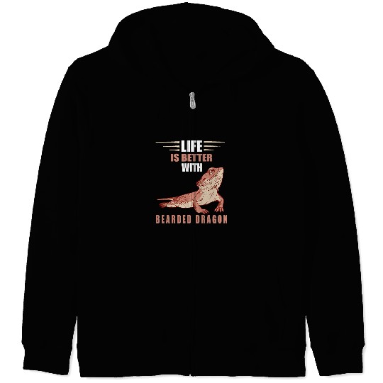 Bearded Dragon Life Is Better Bearded Dragon Reptile Lover Tiny Dinosaur Zip Hoodies