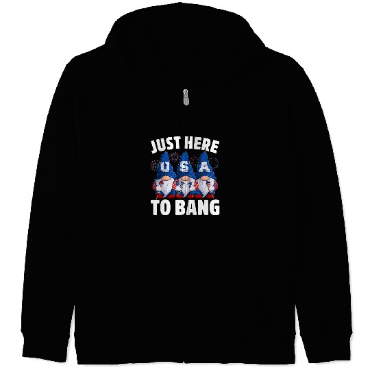 Just Here to Bang 4th Of July Cute Gnomes Holding Fireworks Zip Hoodies