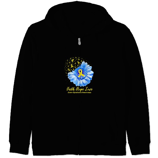 Down Syndromes Sunflower Ribbon Faith Hope Love Zip Hoodies