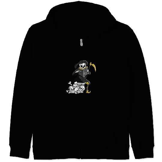 Grim Reaper Reading Dark Humor Literature Book Lover Zip Hoodies