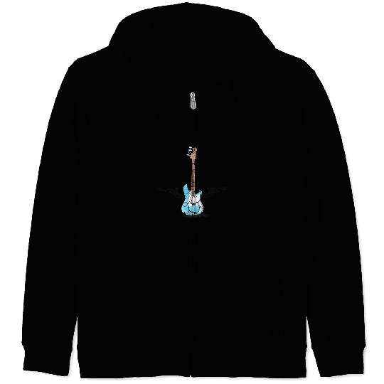 Guitarist Bass guitar Angel Wings Rock Band Distressed Guitar Zip Hoodies