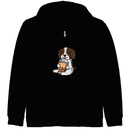 Boba Bubble Milk Tea English Springer Spaniel Dog Zip Hoodies