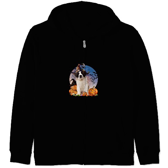 Dog Saint Bernard Halloween Saint Bernard Jack O Lantern Pumpkin Moon 56 Zip Hoodies