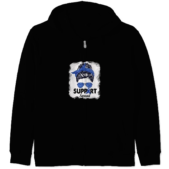 Diabetic Disease Support Squad Messy Bun Blue Warrior 23 Zip Hoodies