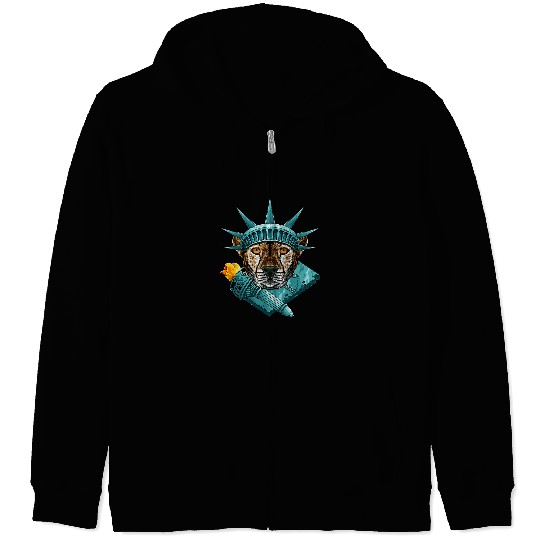 Cheetah Gift Statue Of Liberty Cheetah 4th Of July Animal USA America Zip Hoodies