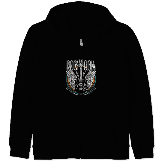 Guitarist vintages Retro 80s Rock Roll Music Guitar Wings 8 Guitar Zip Hoodies