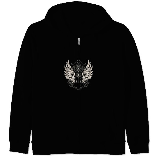Guitarist Distressed vintages Retro 80s Rock Roll Music Guitar Wings Guitar Zip Hoodies
