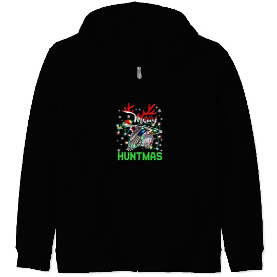 Ducks Funny Merry Huntmas xmass Lighting Duck Hunting Christmas 72 Zip Hoodies