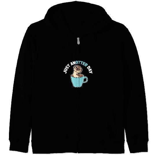 CF Coffee Just Anotter Day Funny Sea Otter and Coffee Lover Pun Jokes Zip Hoodies