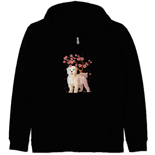 Dog Maltese Japanese Sakura Cherry Blossom Flower Gift Zip Hoodies