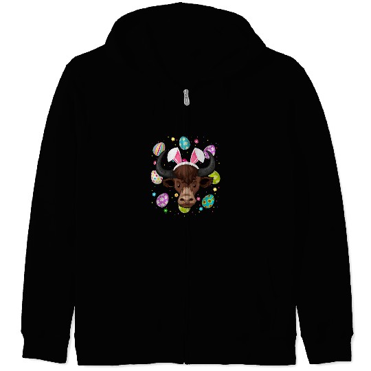 Buffalo Bison Funny Easter Egg Lover Bunny Ear Buffalo Face Easter Sunday Zip Hoodies