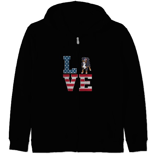 4th of July Patriotic LOVE Bernese Mountain Dog USA Flag Zip Hoodies