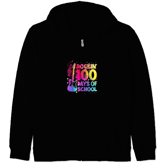 Guitarist Rockin 100 Days Of School Guitar Music Teacher Guitar Zip Hoodies
