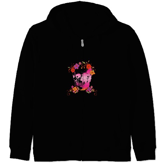 Skeletons Skulls Flower Skull Cool Skulls Flowers Gift Rave Concert Skull Zip Hoodies
