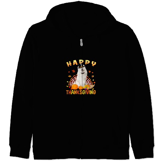 Dog Samoyed Happy Thanksgiving Cute Samoyed Turkey Pilgrim Hat Funny Zip Hoodies