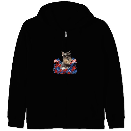 Dog Schnauzer Miniature Schnauzer Independent Flowers Dog American Flag Zip Hoodies