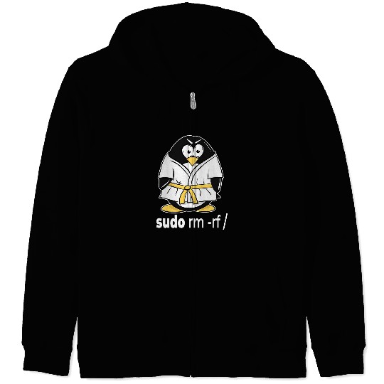 sudo rm rf linux penguin in a karate tuxedo for programmer Zip Hoodies