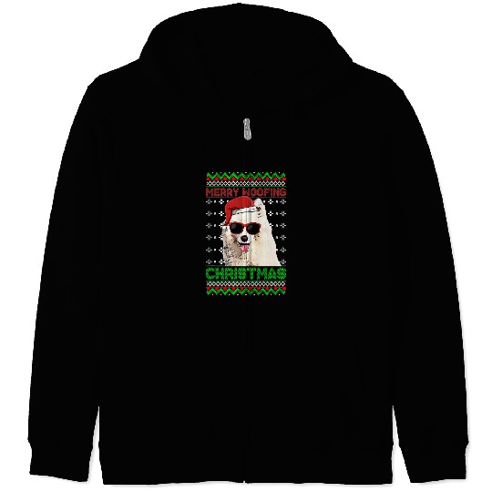 Dog Samoyed Funny Merry Woofing Christmas Zip Hoodies