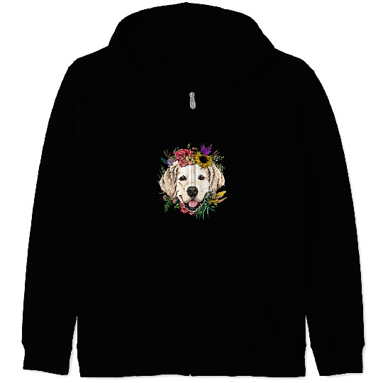 Goldie Floral Golden Retriever Botanical Plant Flower Pet Dog Lover Golden Retriever Dog Zip Hoodies