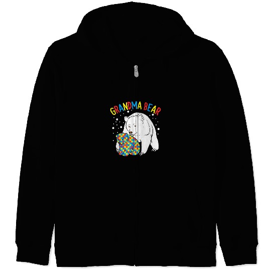 Autism Bear Grandma Bear 593 Polar panda Neurodiverse Zip Hoodies