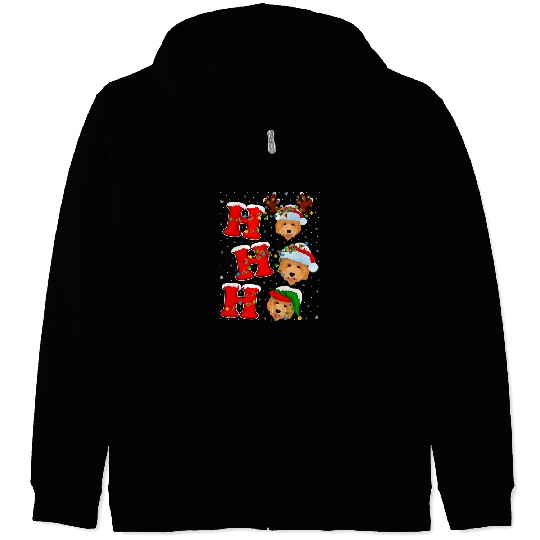 Dog Goldendoodle Funny Matching Family Santa Ho Ho Ho Goldendoodle Christmas Zip Hoodies