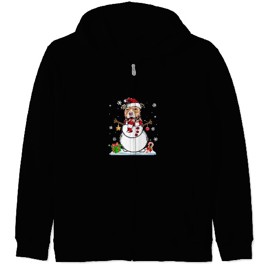 Bully Dog Santa Snowman Funny Christmas Pajama 297 Pitbull Dog Zip Hoodies