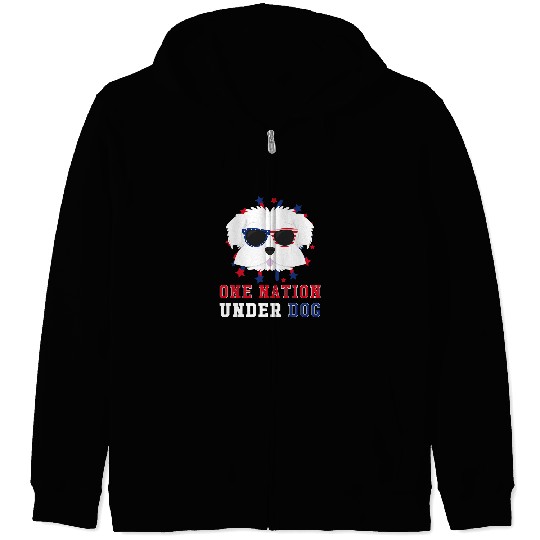 Dog Maltese One Nation Under Dog Fourth Of July Zip Hoodies