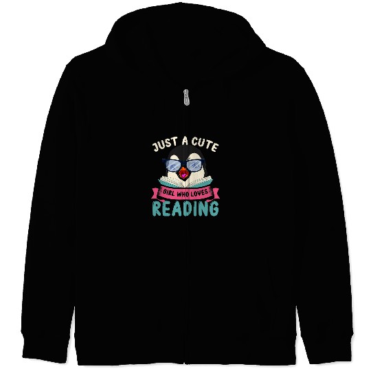 Bookworm Girls Reading Lover Women Penguin Book Reading Zip Hoodies