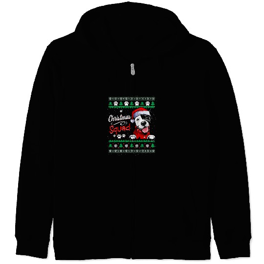 Bully Christmas Squad Santa Pitbull Dog Ugly Sweater Dog Paws 294 Pitbull Dog Zip Hoodies