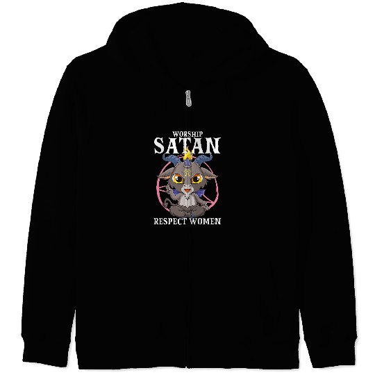 Funny Goats Worship Santan Respect Women Satanic Baphomet Satan Goat Zip Hoodies
